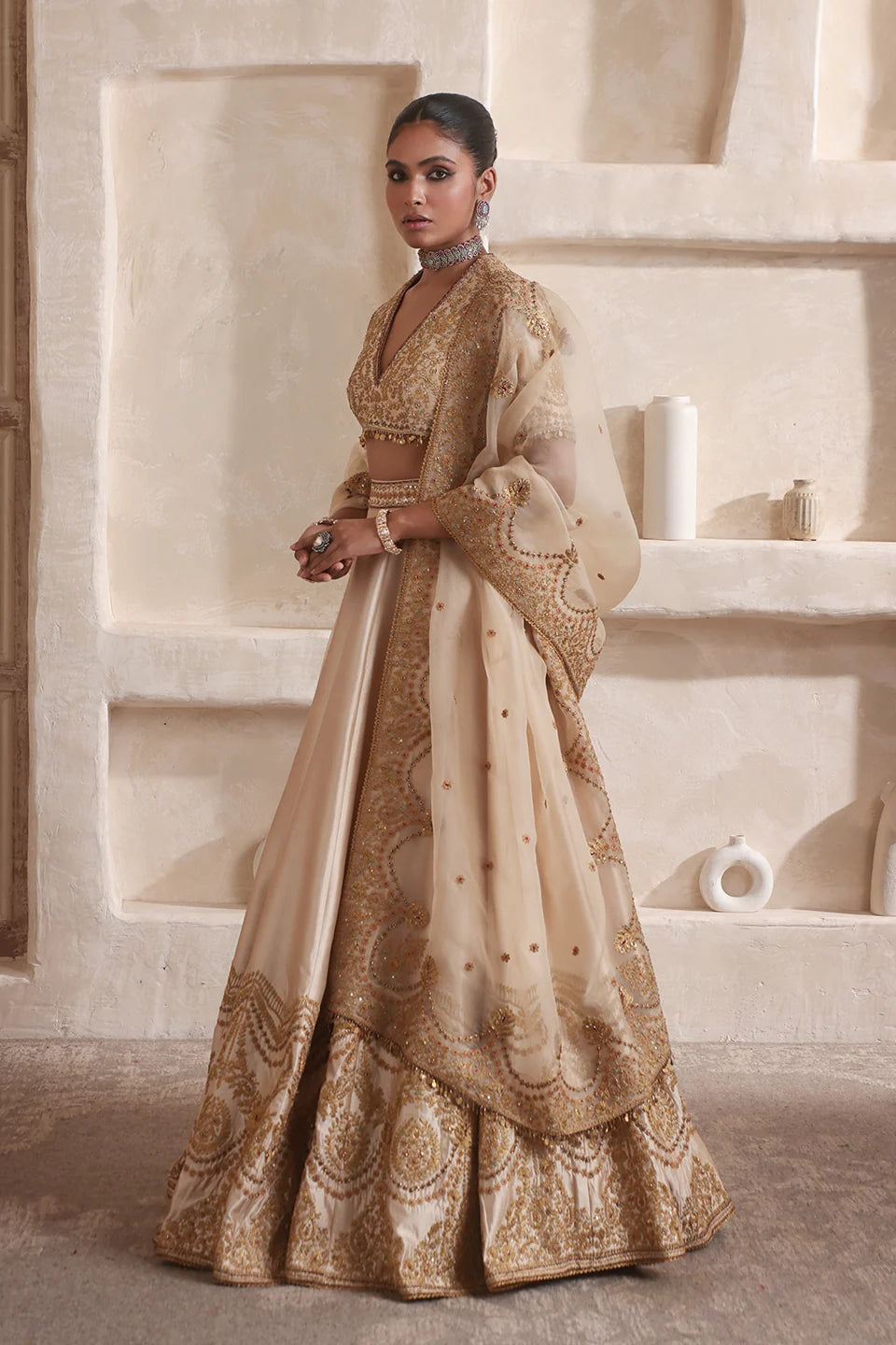 Zar-Rang Ivory Scallop Lehenga Set