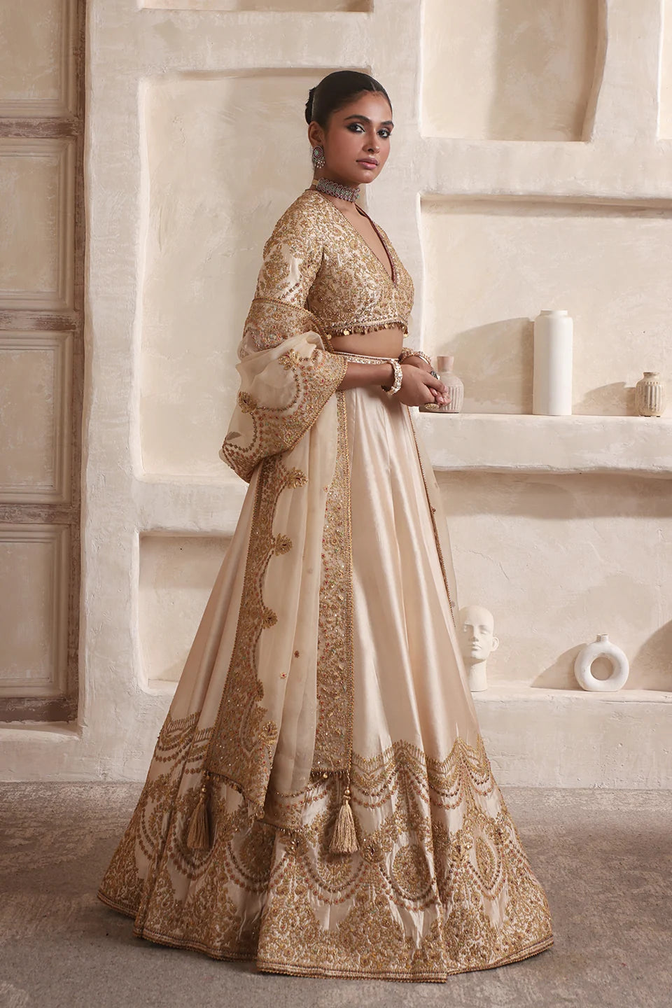 Zar-Rang Ivory Scallop Lehenga Set