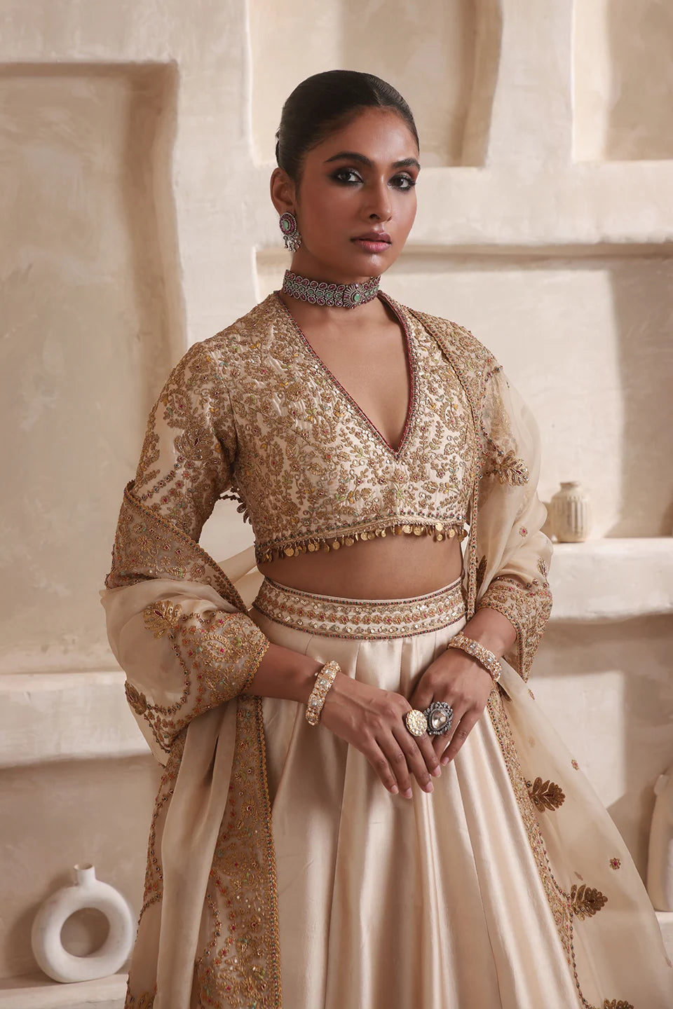 Zar-Rang Ivory Scallop Lehenga Set