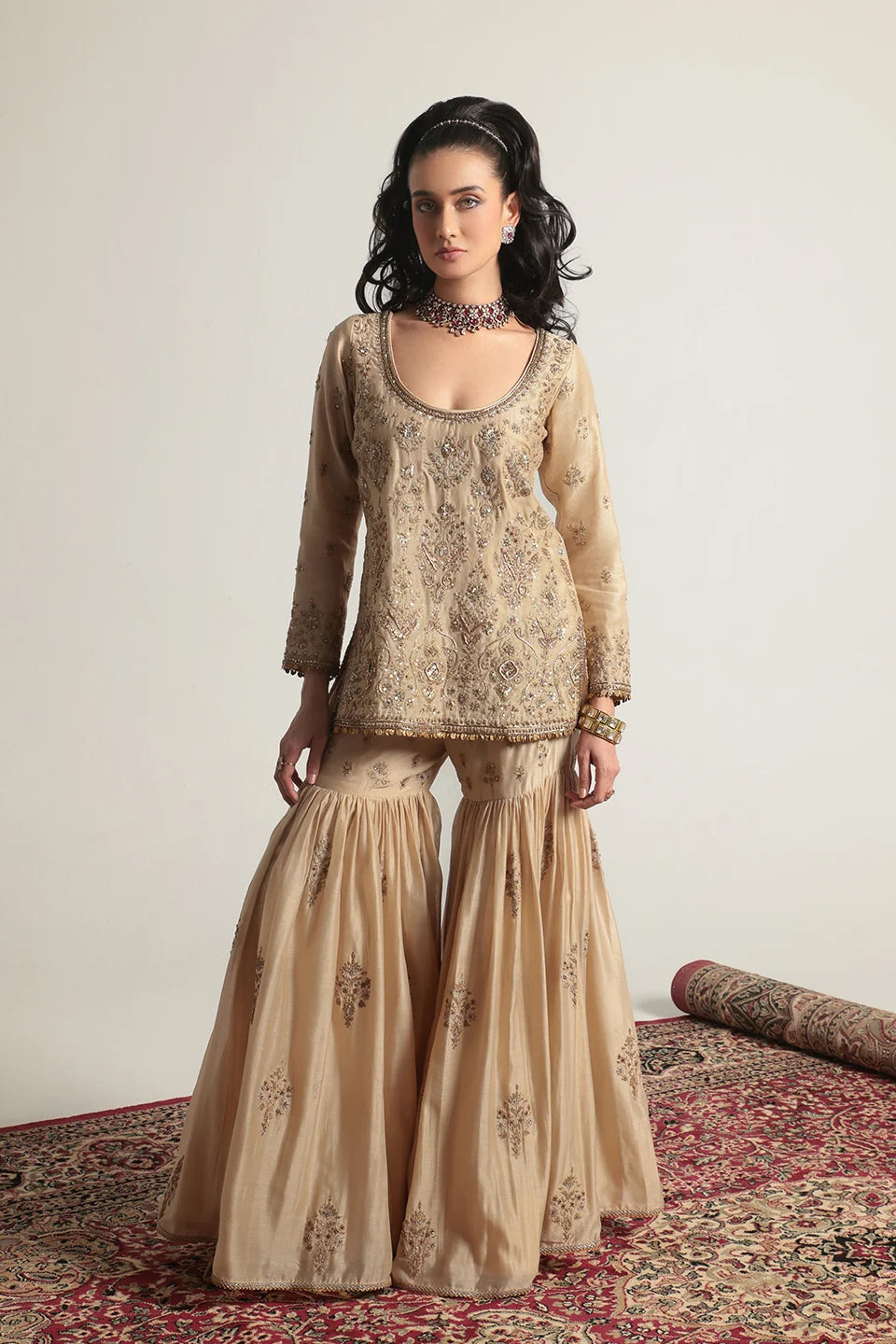Zar-Rang Ivory Sharara Set