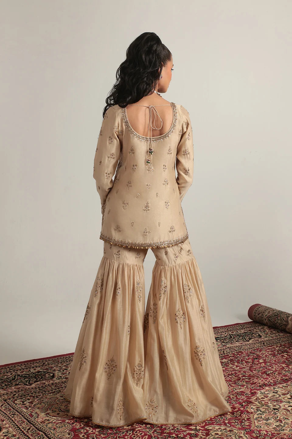 Zar-Rang Ivory Sharara Set