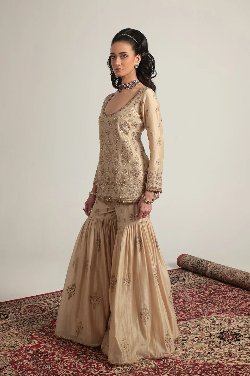 Zar-Rang Ivory Sharara Set