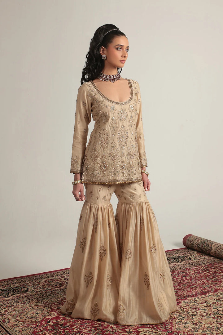 Zar-Rang Ivory Sharara Set