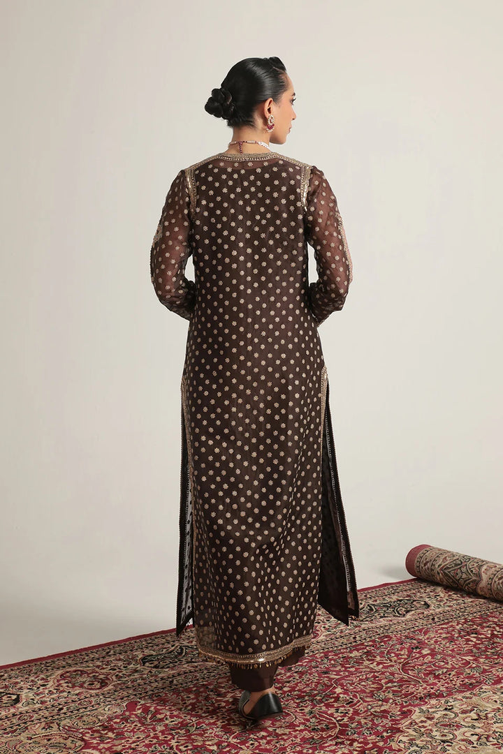 Zar-Rang Brown Buti Kurta Set
