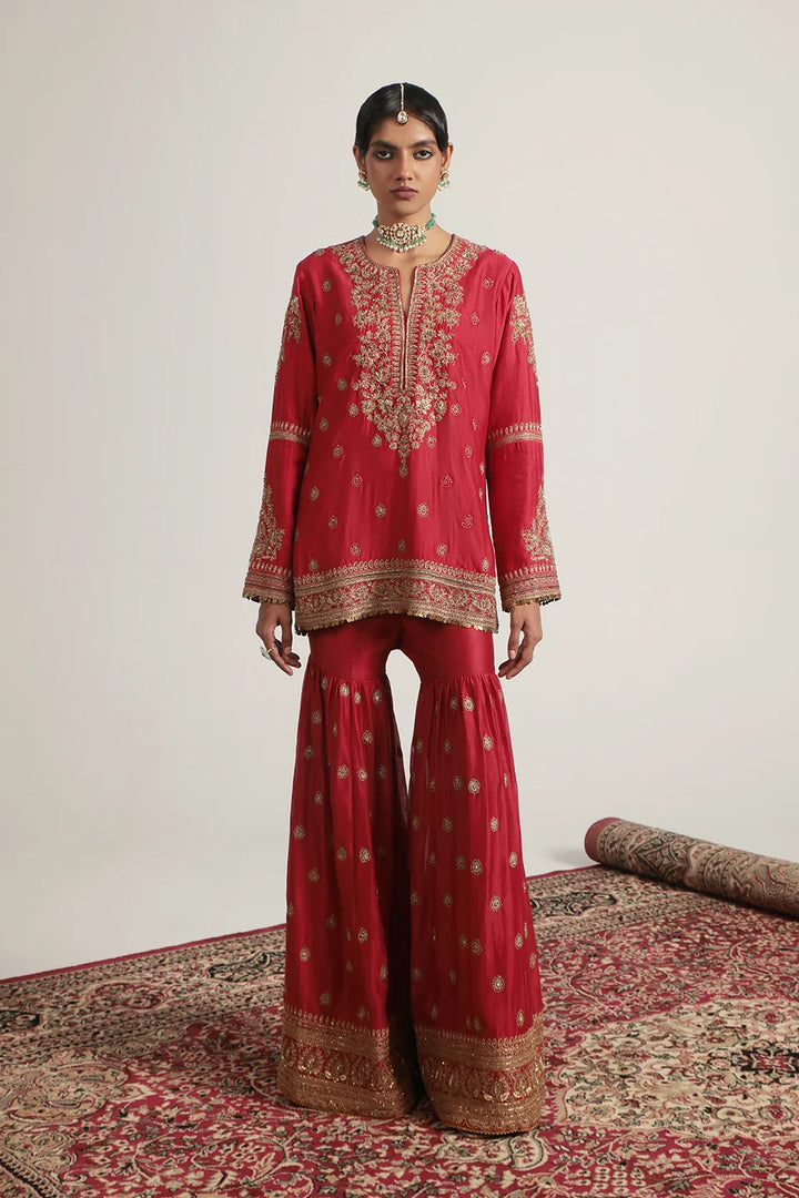 Zar-Rang Red Phool Patti Sharara Set