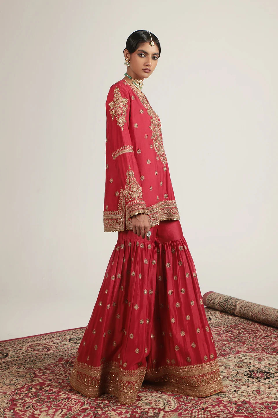 Zar-Rang Red Phool Patti Sharara Set
