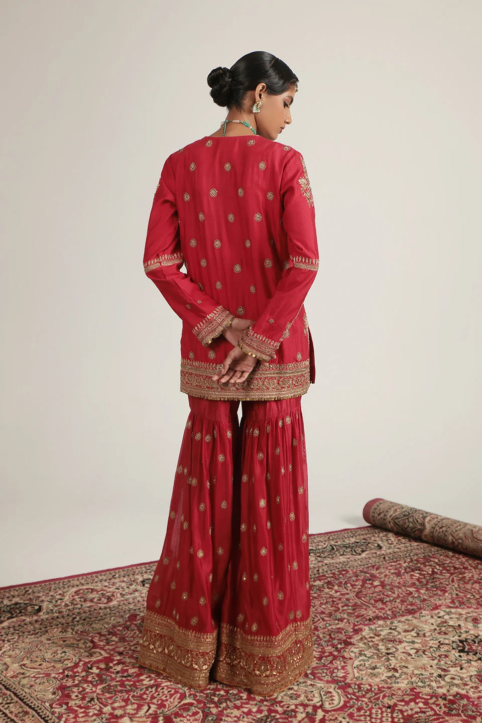 Zar-Rang Red Phool Patti Sharara Set