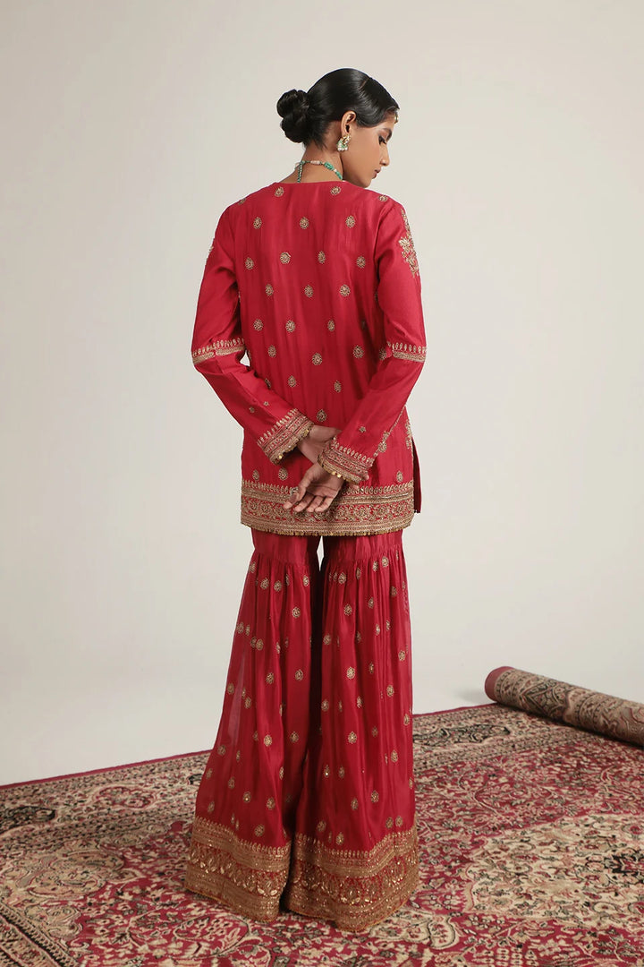 Zar-Rang Red Phool Patti Sharara Set