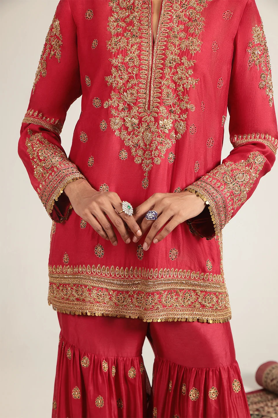 Zar-Rang Red Phool Patti Sharara Set