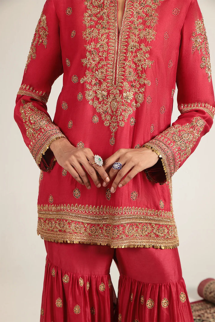 Zar-Rang Red Phool Patti Sharara Set
