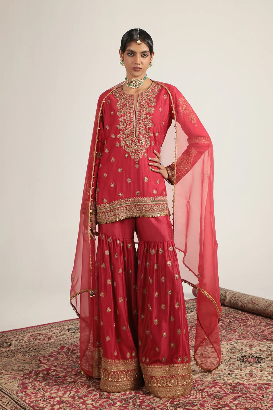 Zar-Rang Red Phool Patti Sharara Set