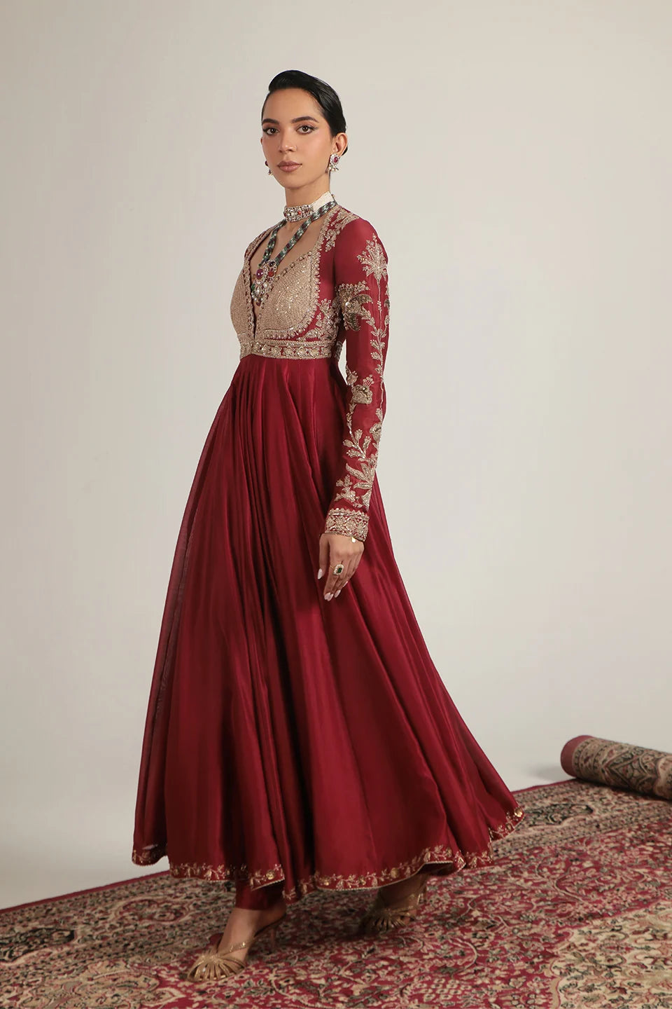 Zar-Rang Maroon Heavy Yoke Kalidar Set