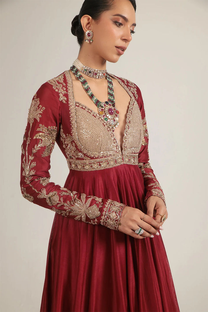 Zar-Rang Maroon Heavy Yoke Kalidar Set