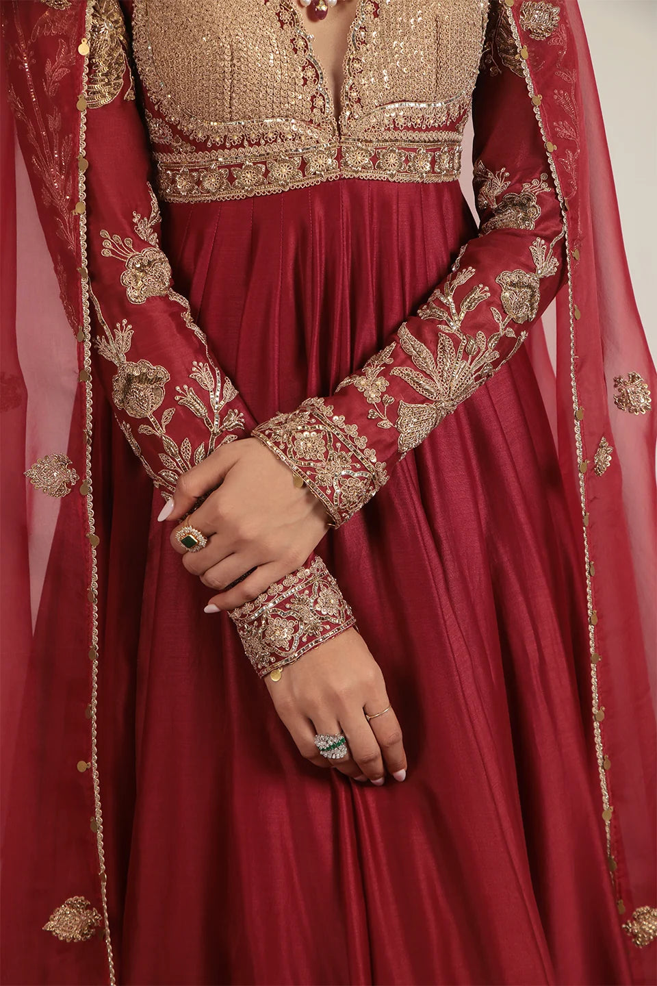 Zar-Rang Maroon Heavy Yoke Kalidar Set