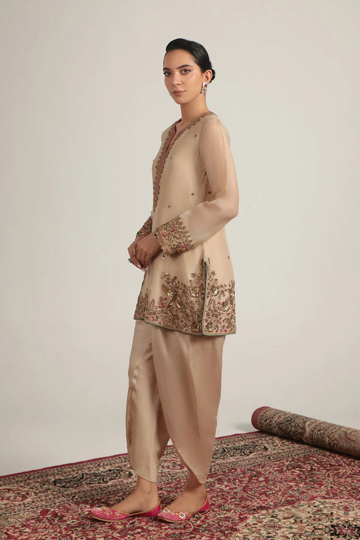 Zar-Rang Ivory Heavy Short Kurta Set