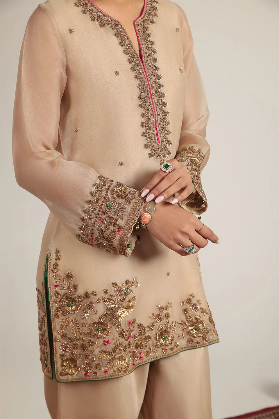 Zar-Rang Ivory Heavy Short Kurta Set