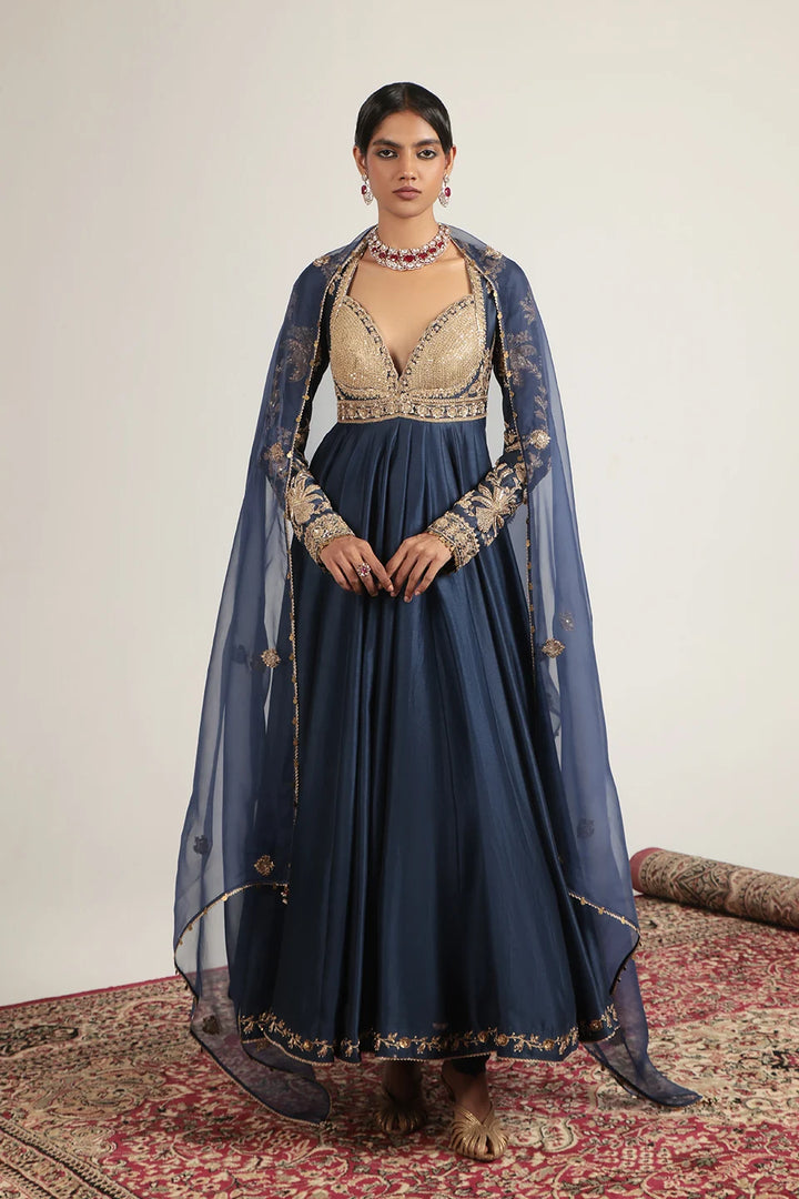 Zar-Rang Blue Heavy Yoke Kalidar Set