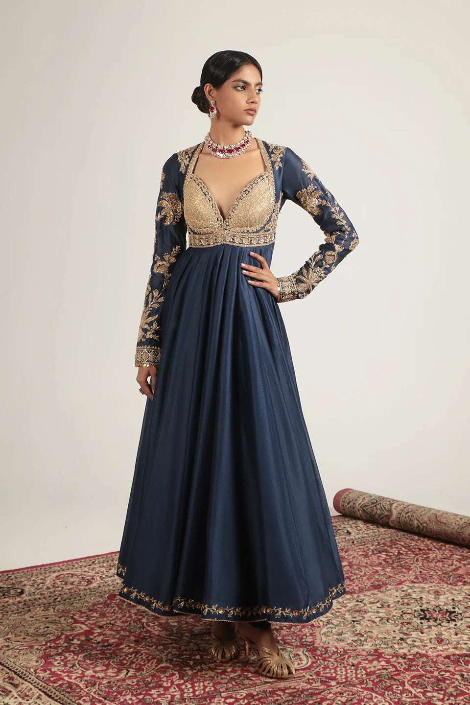 Zar-Rang Blue Heavy Yoke Kalidar Set