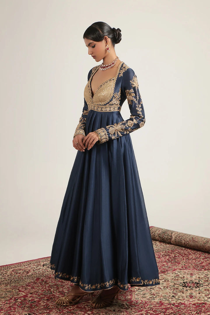 Zar-Rang Blue Heavy Yoke Kalidar Set