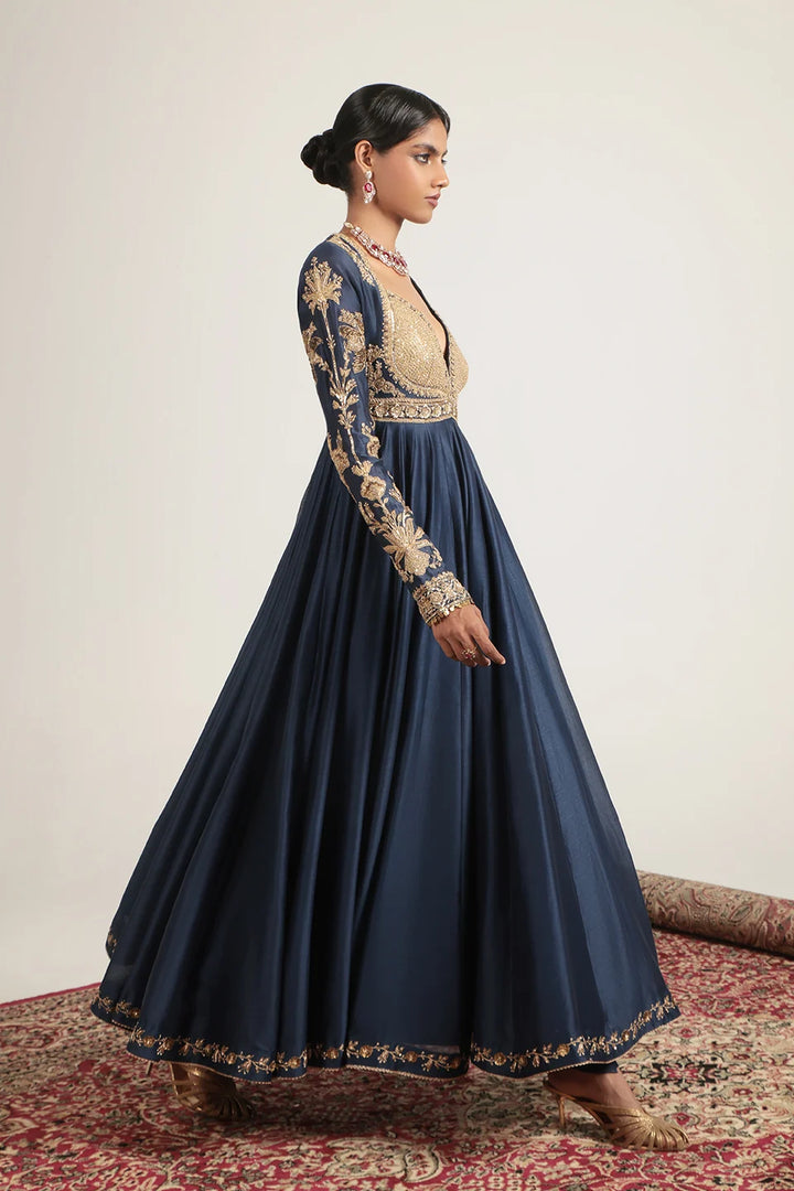 Zar-Rang Blue Heavy Yoke Kalidar Set