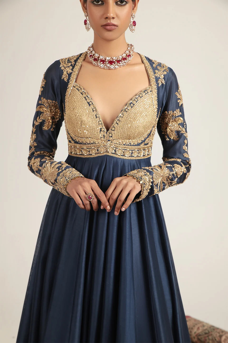 Zar-Rang Blue Heavy Yoke Kalidar Set
