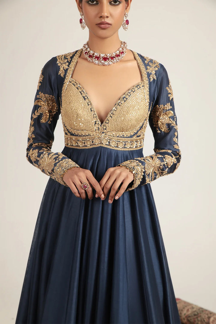 Zar-Rang Blue Heavy Yoke Kalidar Set