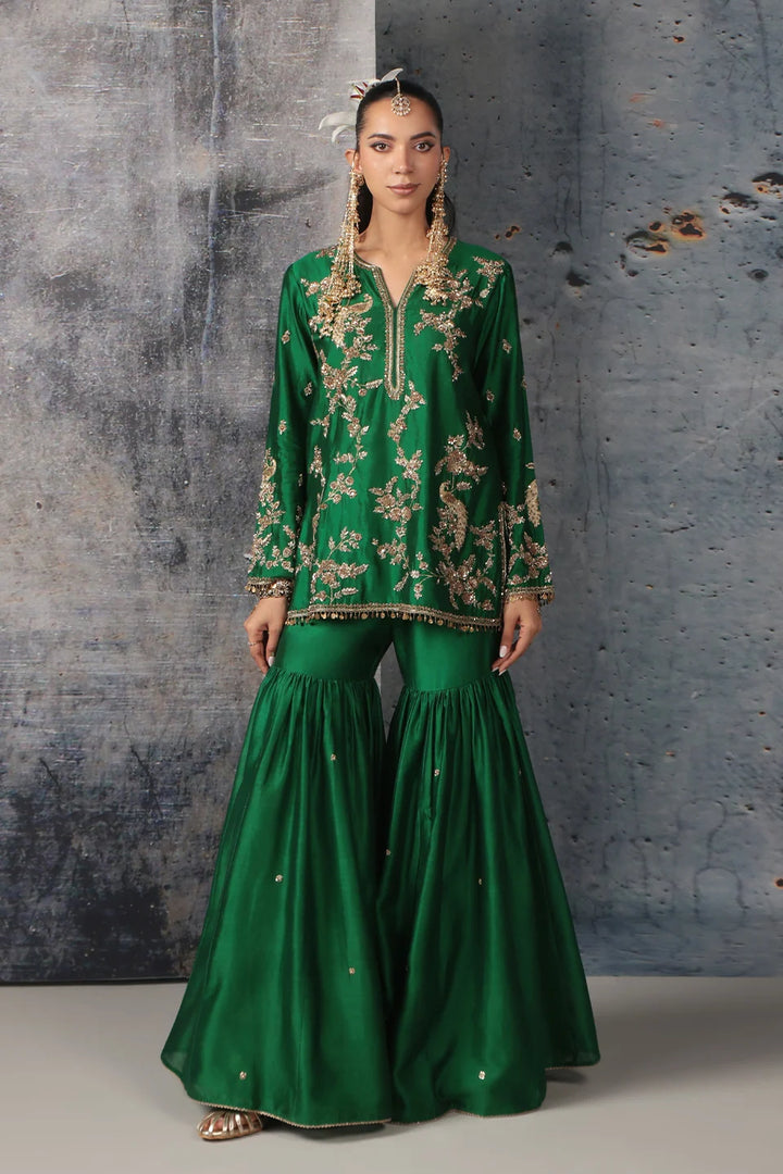 Zar-Rang Green Jaal Sharara Set