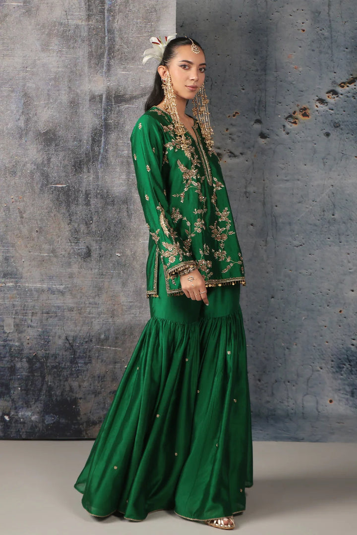 Zar-Rang Green Jaal Sharara Set