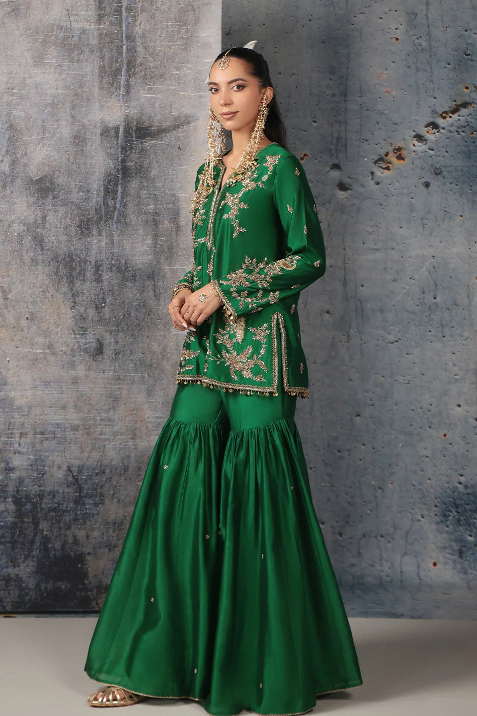 Zar-Rang Green Jaal Sharara Set
