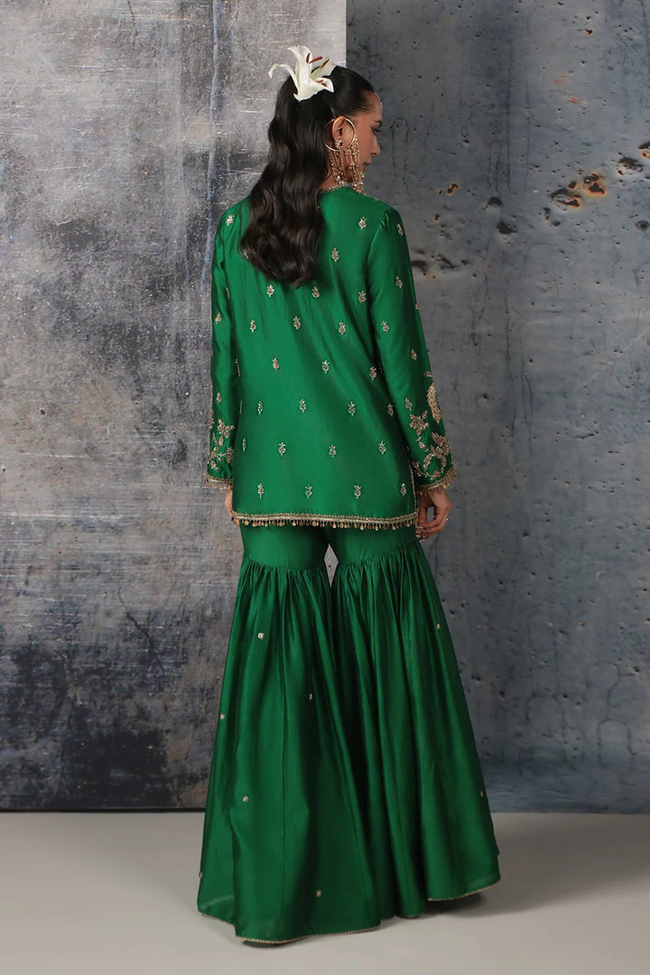 Zar-Rang Green Jaal Sharara Set