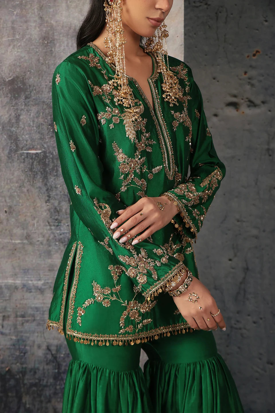 Zar-Rang Green Jaal Sharara Set