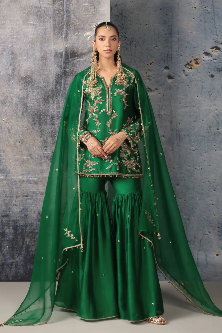 Zar-Rang Green Jaal Sharara Set