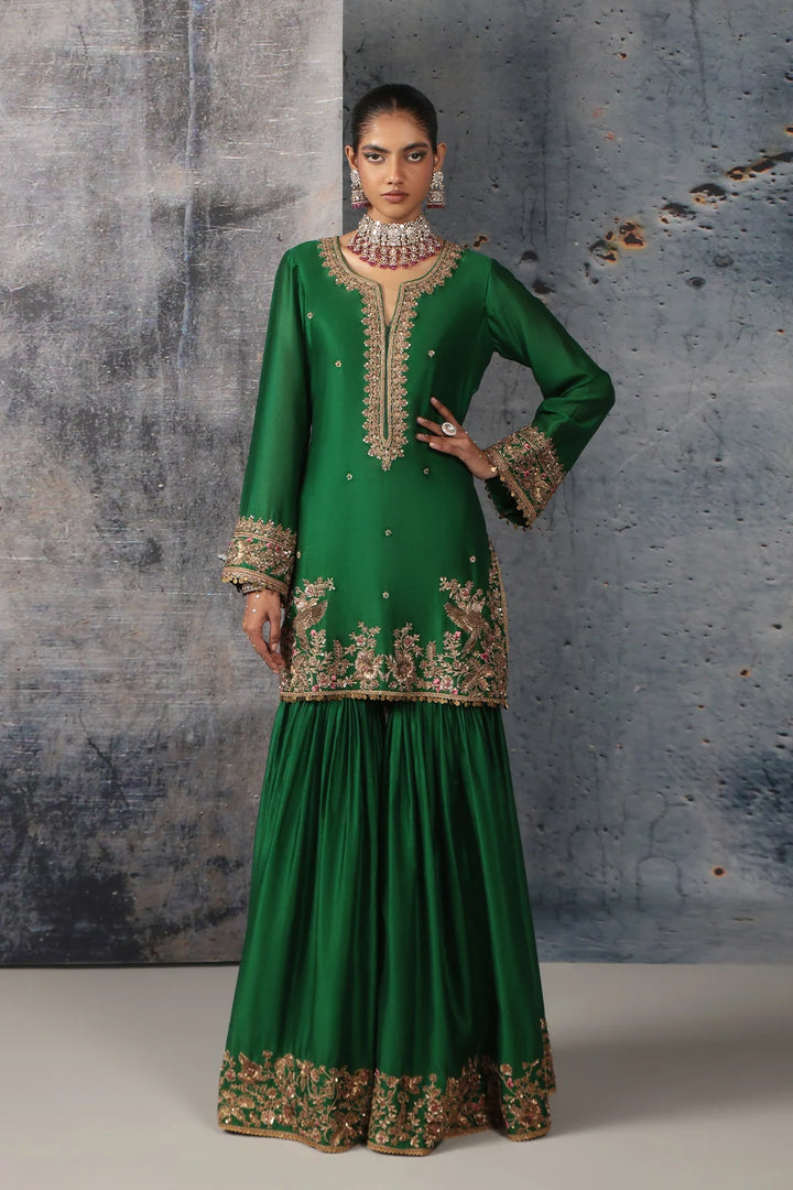 Zar-Rang Green Heavy Sharara Set