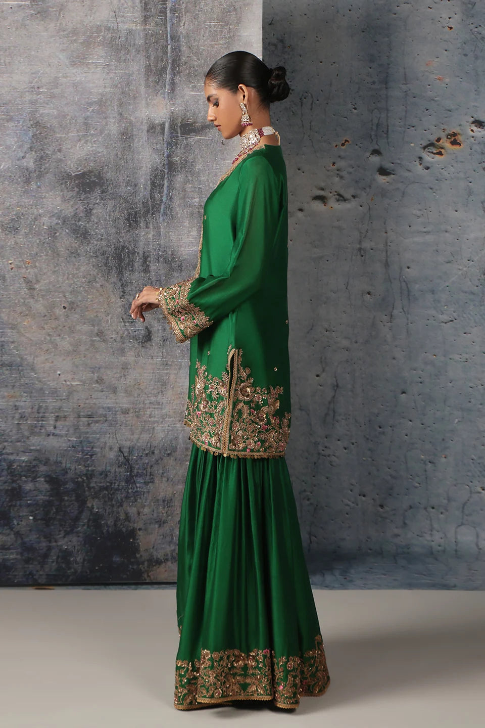 Zar-Rang Green Heavy Sharara Set