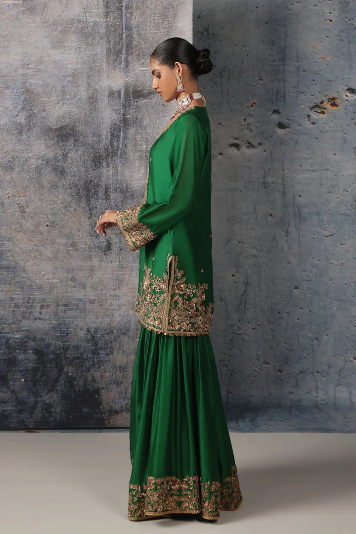 Zar-Rang Green Heavy Sharara Set