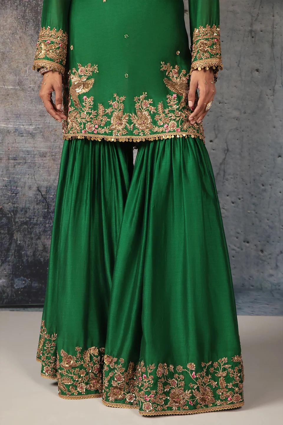 Zar-Rang Green Heavy Sharara Set