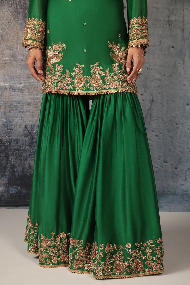 Zar-Rang Green Heavy Sharara Set