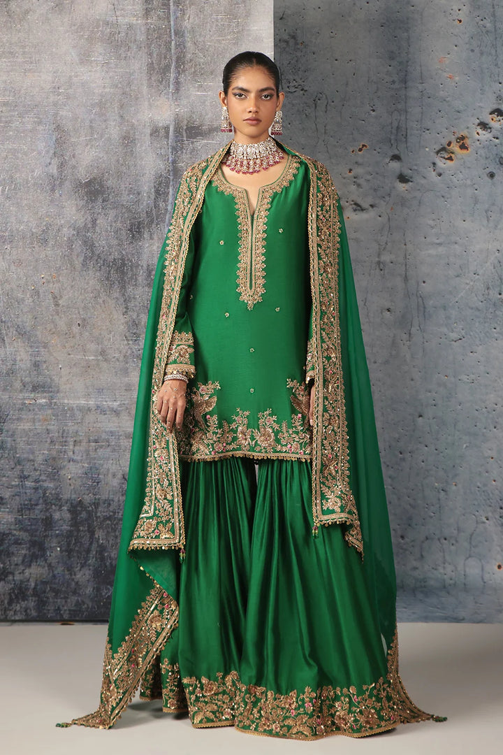 Zar-Rang Green Heavy Sharara Set