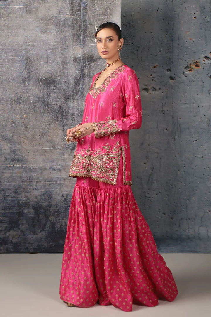 Zar-Rang Pink Buti Sharara Set