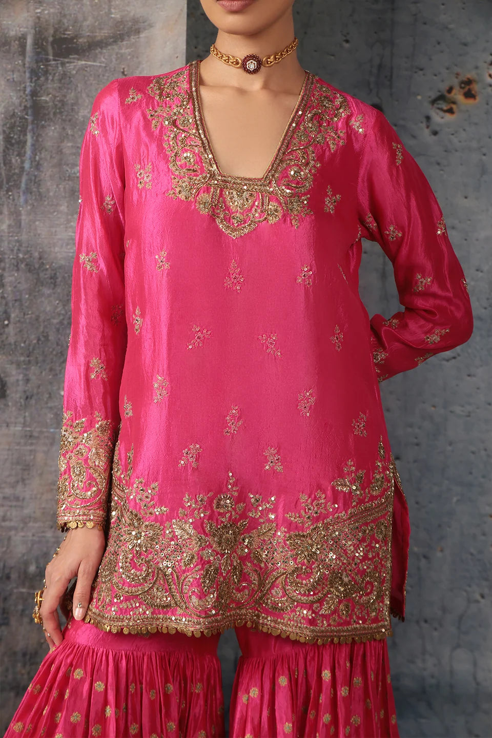 Zar-Rang Pink Buti Sharara Set