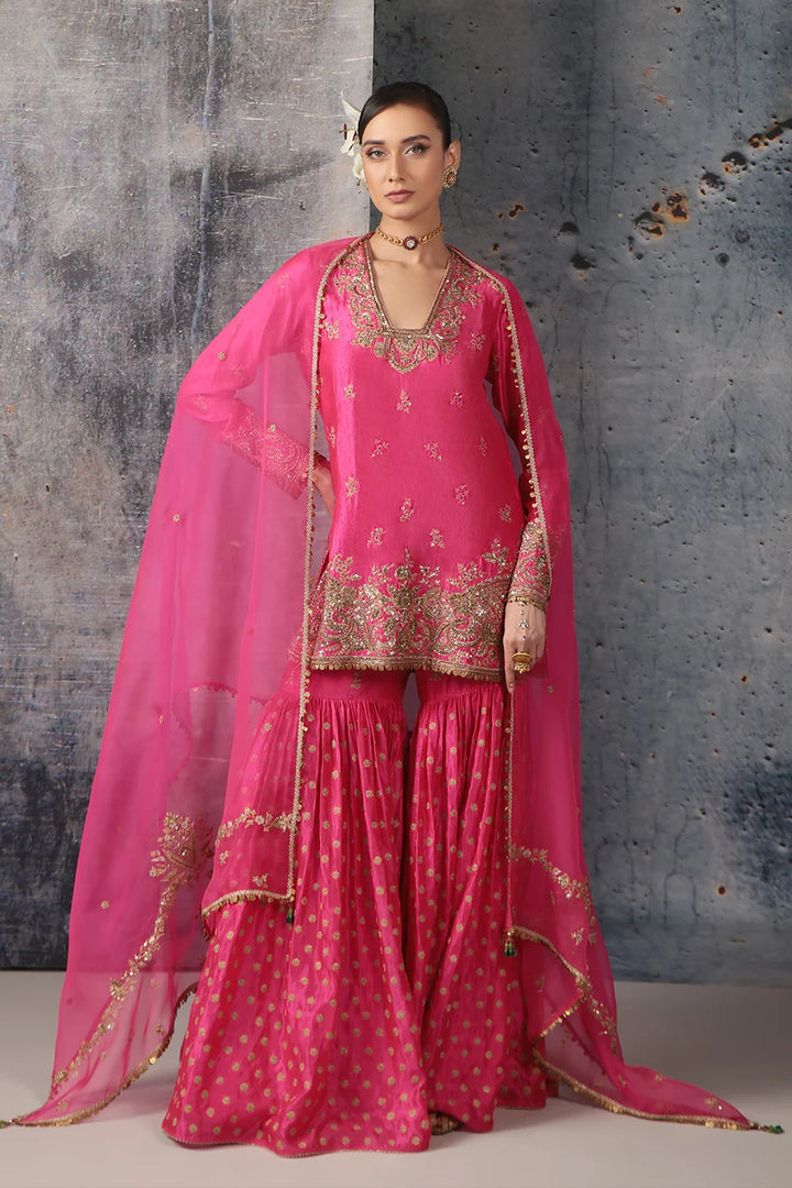 Zar-Rang Pink Buti Sharara Set