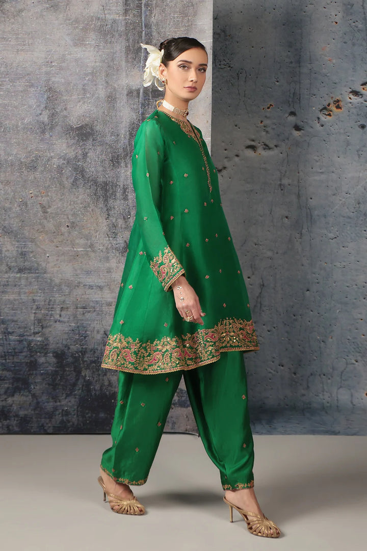 Zar-Rang Green Short Pheran Kurta Set