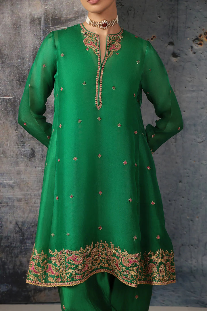 Zar-Rang Green Short Pheran Kurta Set