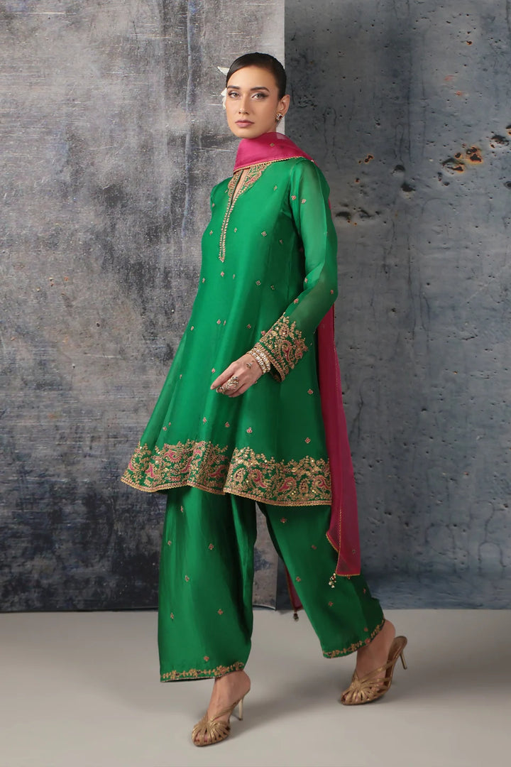 Zar-Rang Green Short Pheran Kurta Set