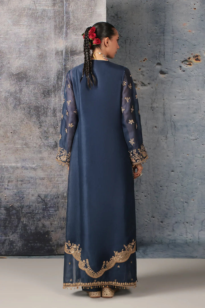 Zar-Rang Blue Long Jaal Kurta Set