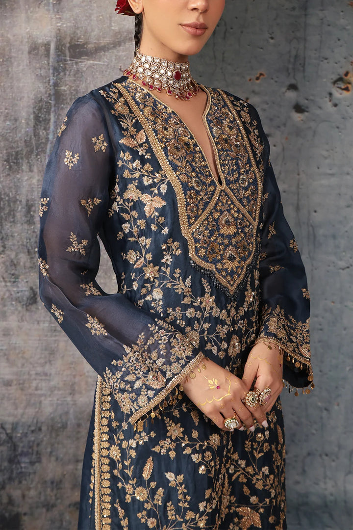 Zar-Rang Blue Long Jaal Kurta Set