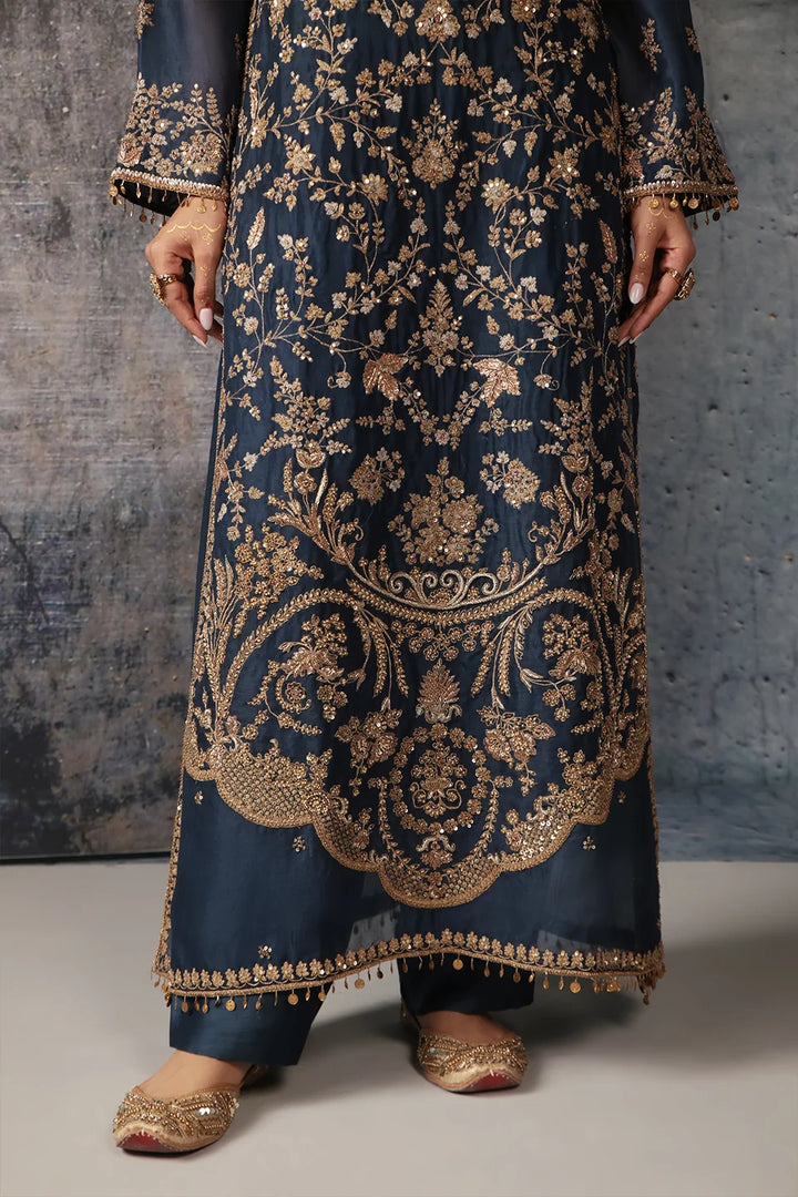 Zar-Rang Blue Long Jaal Kurta Set