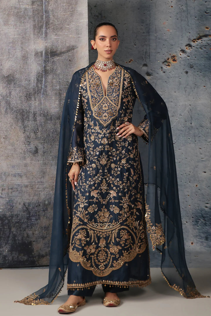 Zar-Rang Blue Long Jaal Kurta Set