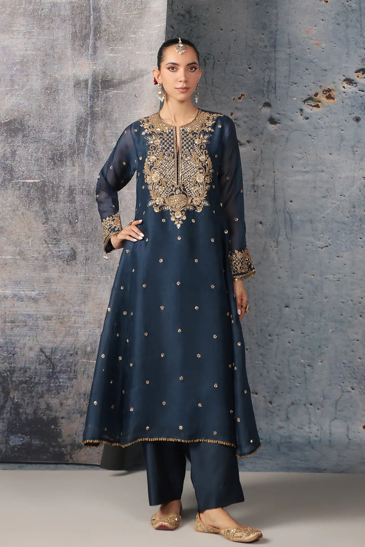 Zar-Rang Blue Long Pheran Kurta Set