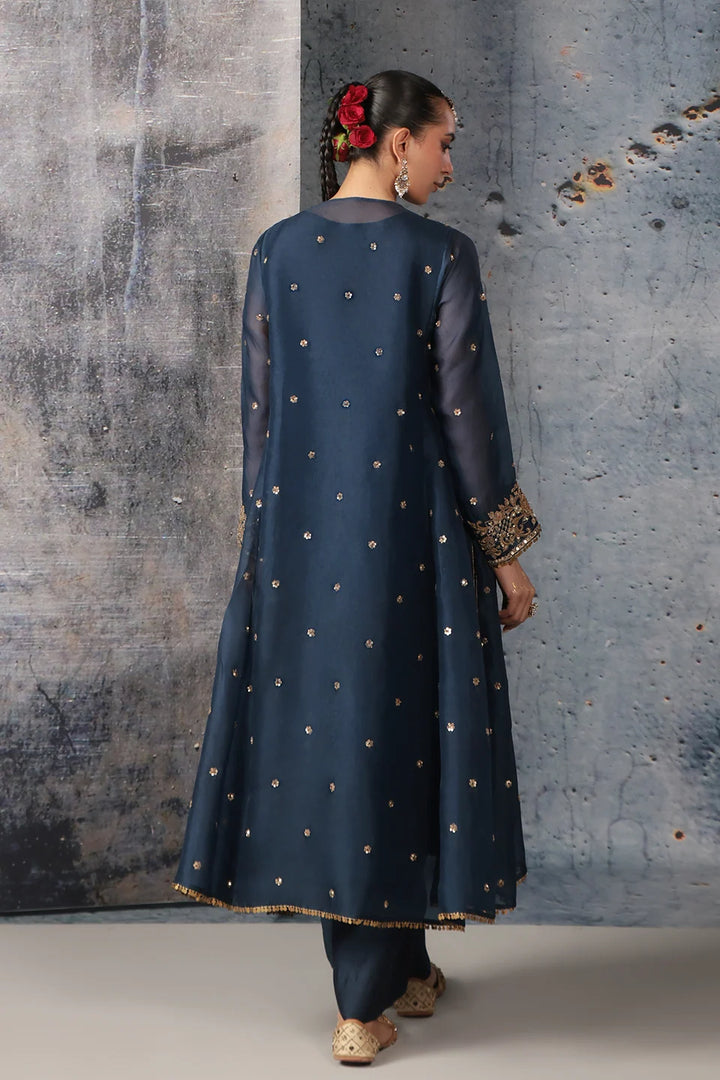 Zar-Rang Blue Long Pheran Kurta Set